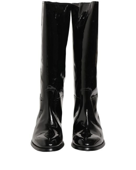 Dolce & Gabbana Black Leather Knee High Heels Boots Shoes Accessory for men