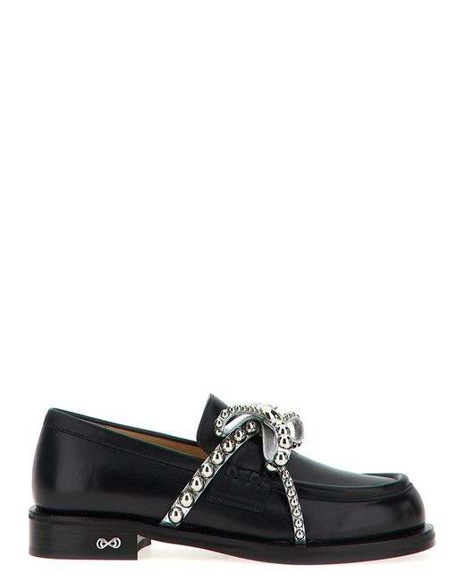 Mach & Mach Black 'Crystal Studs' Loafers