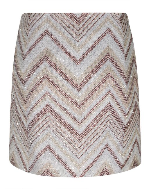 Missoni Gray Zig-Zag Stripe Pattern Embellished Short Skirt
