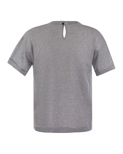 Peserico Gray Lightweight Striped Jersey T-Shirt And Punto Luce