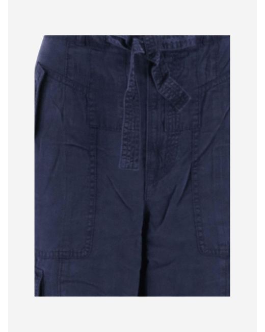 Ralph Lauren Blue Lyocell And Linen Cargo Pants