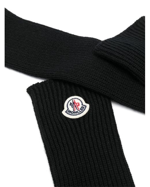Moncler Black Logo Patch Virgin Wool Long Gloves