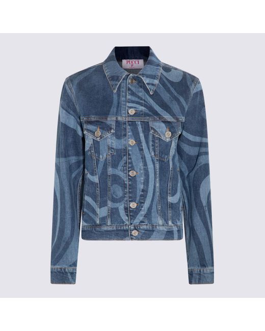 Emilio Pucci Blue Light And Dark Cotton Blend Denim Jacket