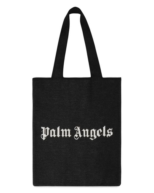 Palm Angels Black Tote Bag With Logo Wool for men