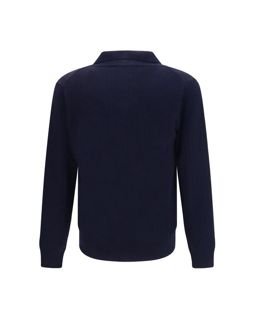 Brooksfield Blue Polo Collar Sweater Fleece Wool Ovis Aries for men