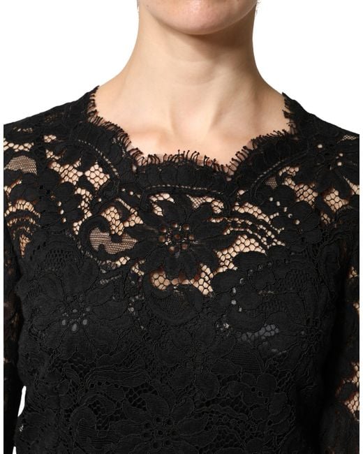 Dolce & Gabbana Black Lace Long Sleeves Cotton Maxi Dress