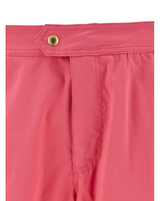 Tom Ford Salmon Pink Swim Shorts With Branded Button In Nylon Man for men