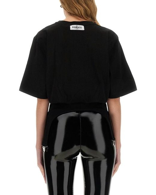 Fiorucci Black T-Shirt With Suspenders Cotton T-Shirts