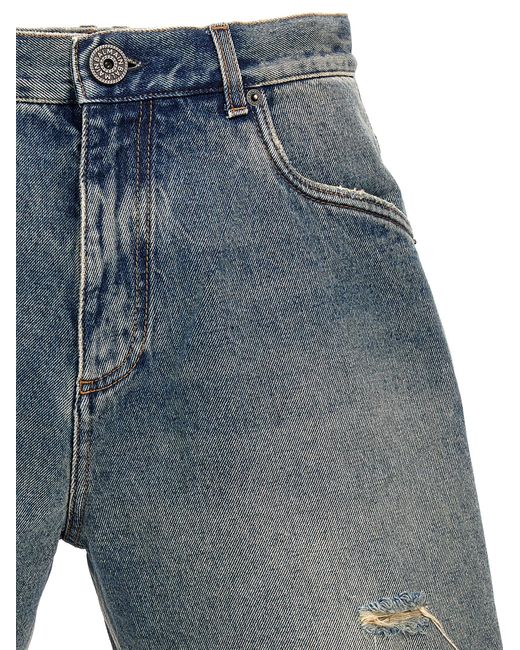 Balmain Blue Destroyed Denim Bermuda, Short for men