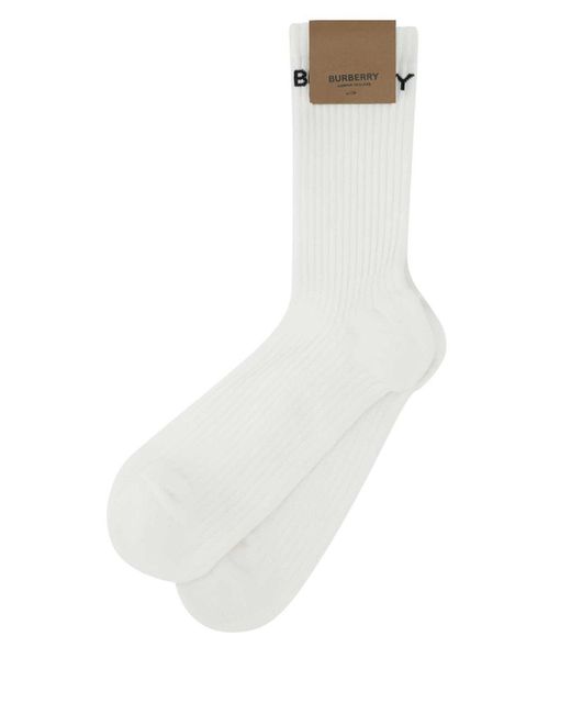 Burberry White Logo Intarsia Socks for men