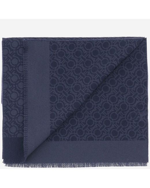 Ferragamo Blue Wool Scarf for men