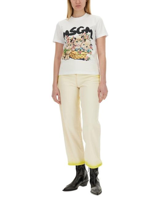 MSGM Yellow Cotton Jeans