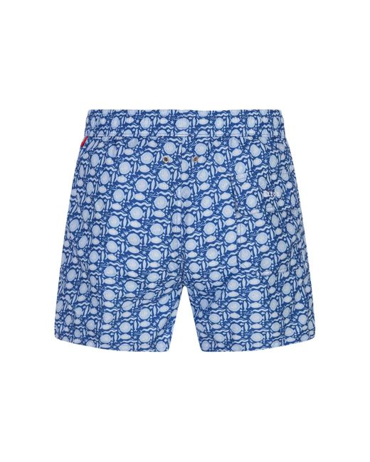 Kiton Blue Swim Shorts With Fish Pattern for men