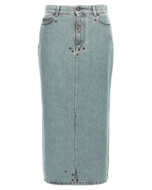 Moschino Blue Rivets Denim Skirt With All-Over Metal Details