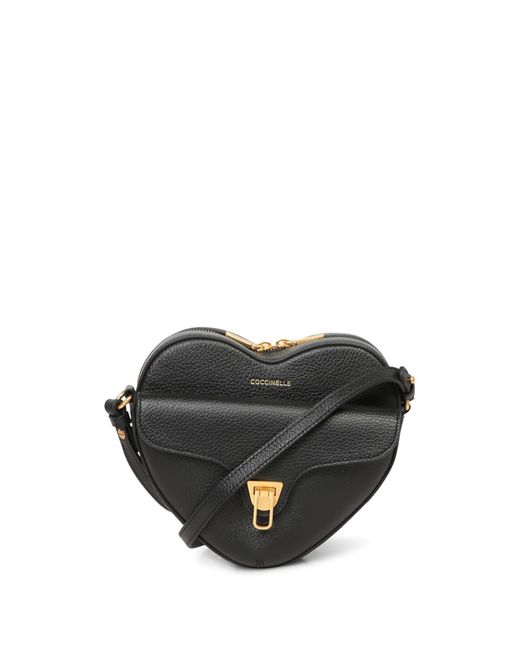 Coccinelle Black Heart-Shaped Leather Shoulder Bag