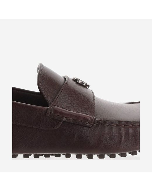 Gucci Brown Leather Loafers With Logo Emblem Calfskin for men