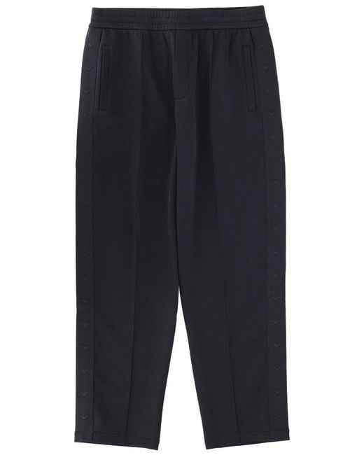 Emporio Armani Blue Trousers With Logo, Cotton Polyester Elastane for men