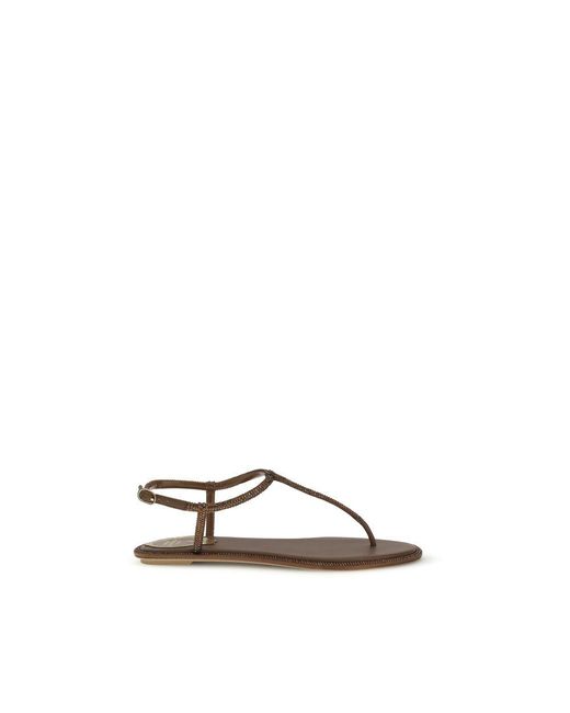 Rene Caovilla Brown Satin Flat Sandals