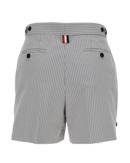 Thom Browne Gray Grey Stripe Bermuda Shorts With 4bar Rwb Detail In Cotton Woman