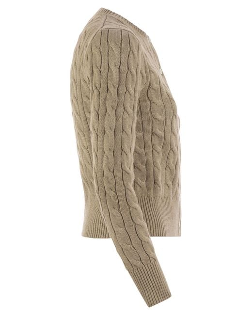 Polo Ralph Lauren Brown Plaited Cardigan With Long Sleeves