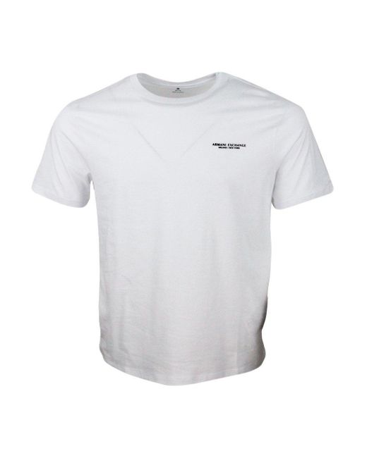 Armani White Short-sleeved Crew-neck T-shirt In Stretch Cotton Jersey With Logo Lettering On The Chest for men