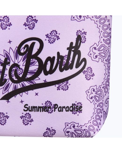 Mc2 Saint Barth Purple Clutch Bag For Girl With Paisley Print And Logo