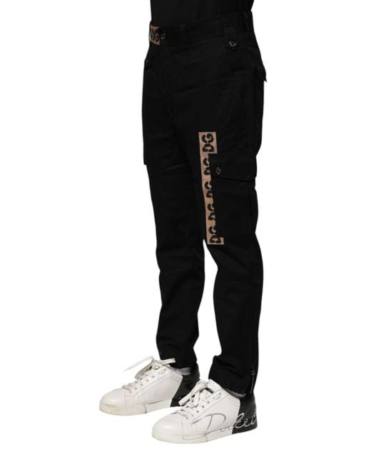 Dolce & Gabbana Black Cargo Pants Dg Logo for men