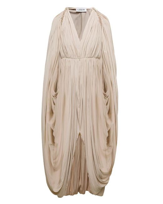 Lanvin Natural Long Cape Drape Dress