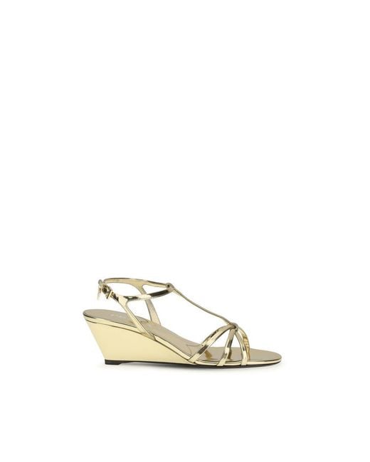 Prada Natural Gold Calf Leather Bos Taurus Wedge Sandals