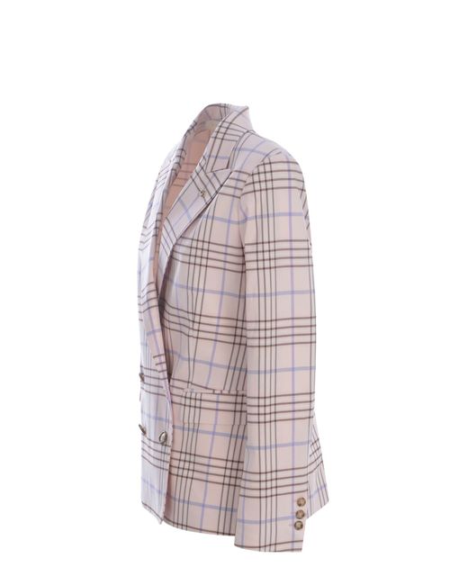 Manuel Ritz Pink Double-Breasted Jacket Check Viscose Blend