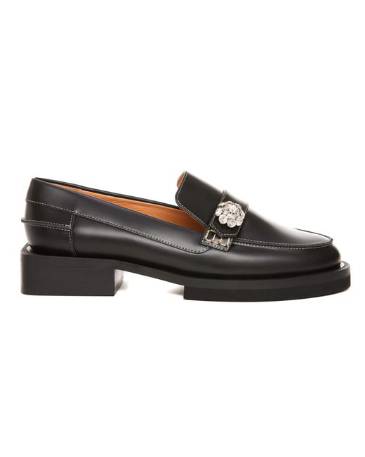 Ganni Leather Jewel Loafers in Black | Lyst