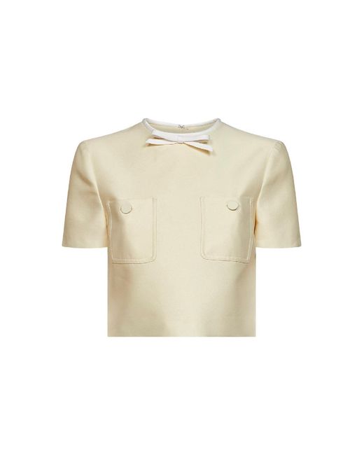 Self-Portrait White Taffeta Cropped Top With Bow Detail