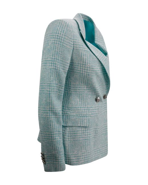 Tagliatore Blue Double-Breasted Tweed Blazer