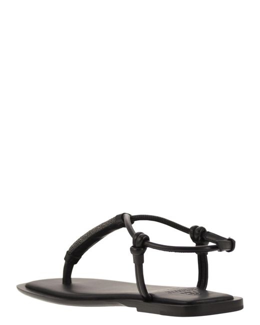 Brunello Cucinelli Black Leather Sandals With Precious Braided Straps