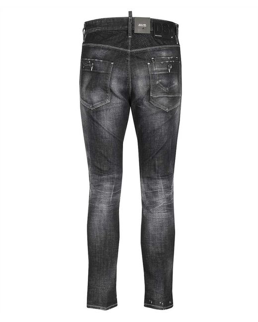 DSquared² Gray Relax Long Crunch Stretch Cotton Jeans for men