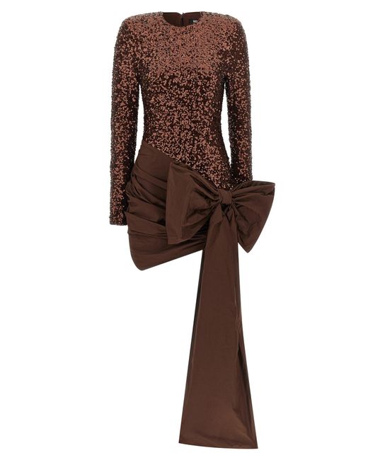 ROTATE BIRGER CHRISTENSEN Brown 'Sequins Bow Mini' Dress
