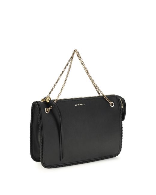 Etro Black Leather Crossbody Clutch Calf Bos Taurus Clutches