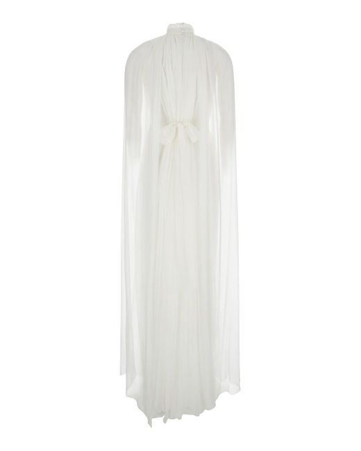Alberta Ferretti White Long Pleated Dress With Criss-Cross Detail