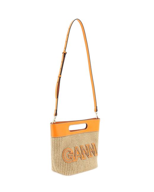 Ganni Orange Raffia Handbag