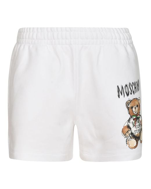 Moschino White Logo Bear Shorts