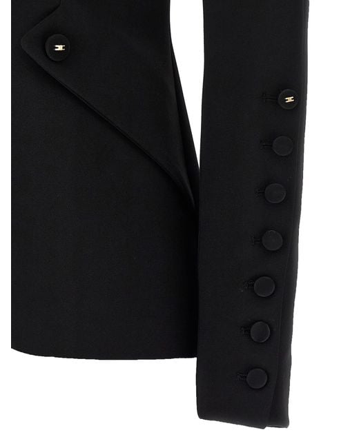 Elisabetta Franchi Black Lightweight Single-Breasted Tuxedo Blazer