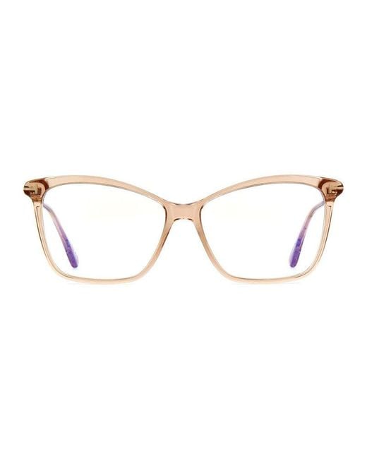 Tom Ford Metallic Eyeglasses Cat Eye Full Rim, Shiny Light Frame And Clear--Light Block Lenses Lens Ft5687-B045