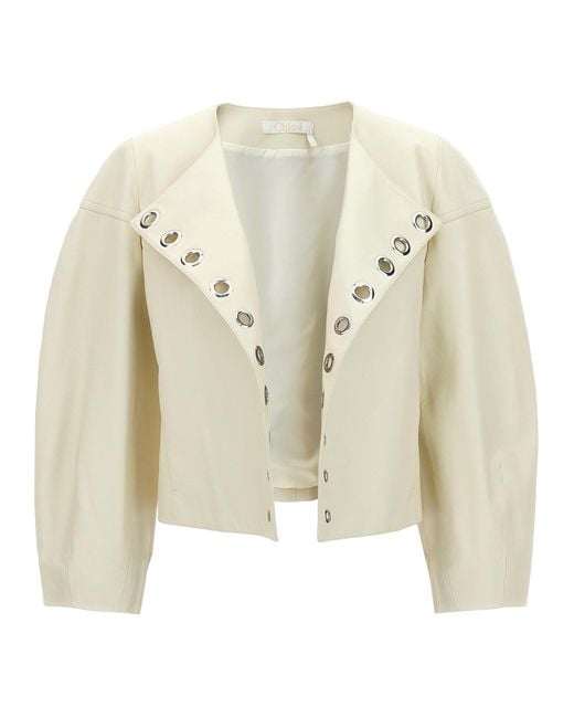 Chloé White Studded Leather Jacket Casual Jackets, Parka