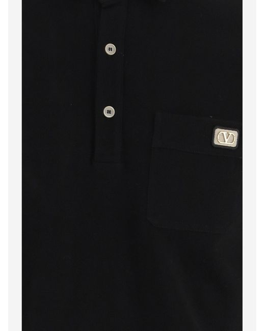 Valentino Black Cotton Polo Shirt With Logo for men
