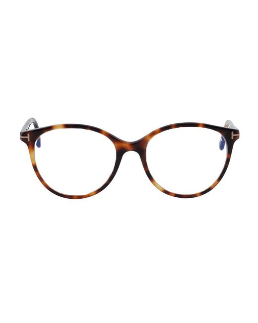 Tom Ford Metallic Eyeglasses Round Full Rim, Havana Frame And Clear Demo Lenses Lens Ft5742-B053