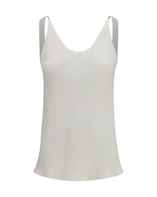 Brunello Cucinelli Gray Top Silk Crêpe Sablé Tops