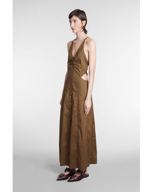 Ganni Natural Dress In Brown Cotton