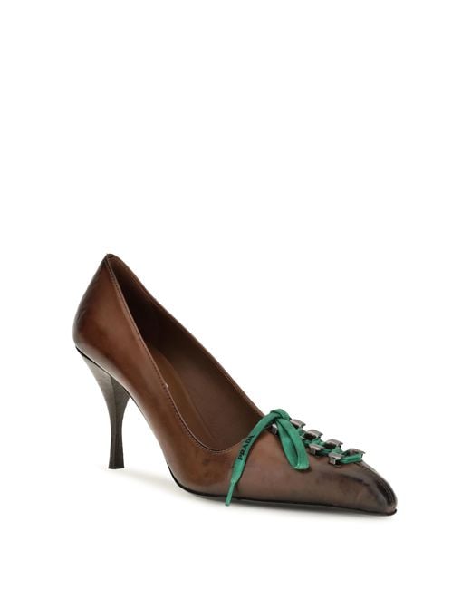 Prada Natural Lace-Up Pumps Leather Calf