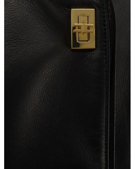 Elisabetta Franchi Black Leather Jacket With Monogram Metal Details