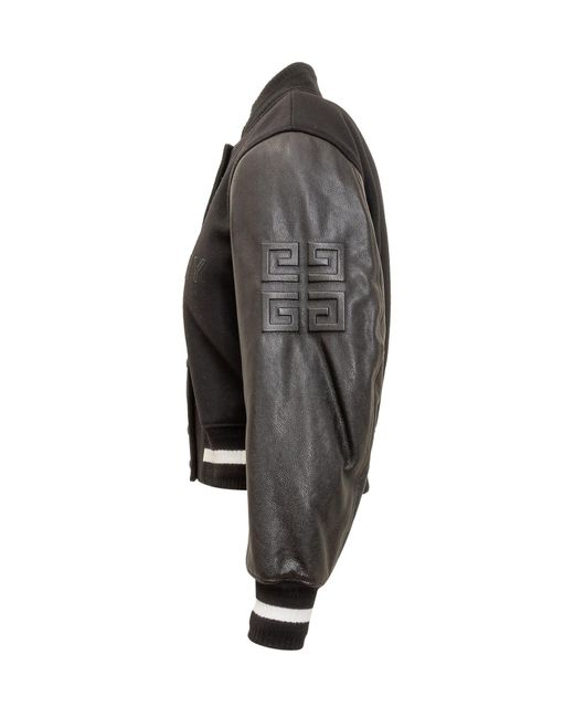 Givenchy Black Short Bomber Jacket In Wool And Leather